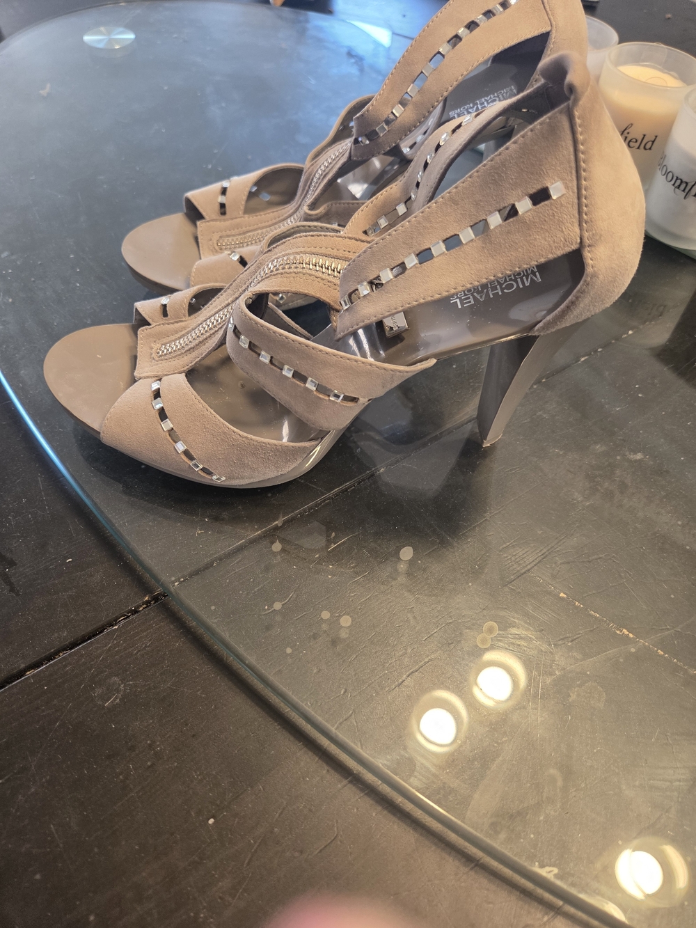 MICHAEL Michael Kors Taupe Suede Strappy High Heel Sandals